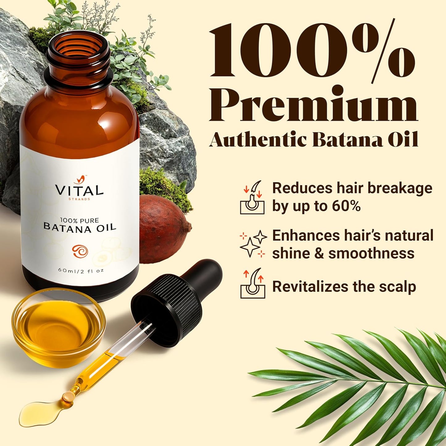 Batana Oil for Hair Growth – 100% Pure & Organic Botana Oil from Honduras – Strengthens, Thickens & Restores Natural Hair – Cold Pressed Raw Scalp & Hair Treatment for Men & Women – 60ml