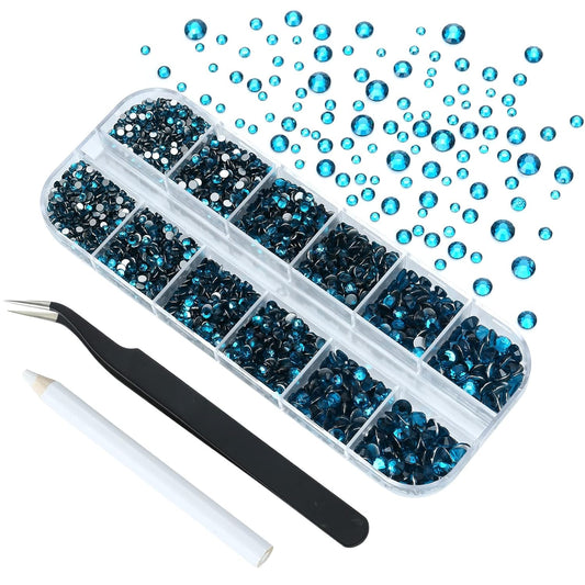 4240Pcs Malachite Blue Flatback Rhinestones 6 Sizes Crystal Diamonds for Nail Art Crafts Clothes