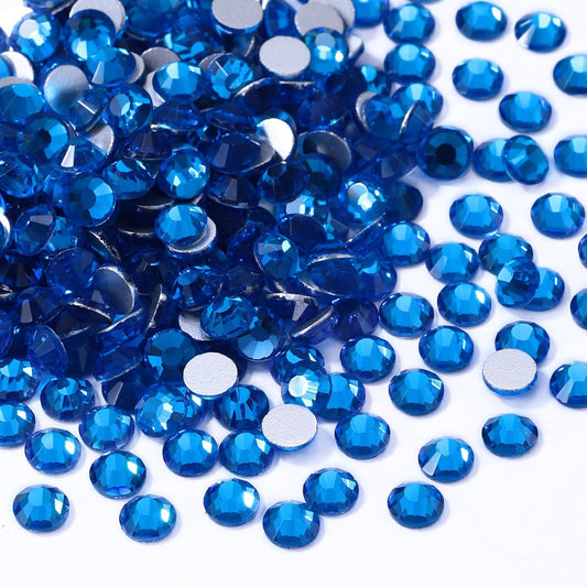 Capri Blue Flatback Rhinestones, Glass Rhinestones for Nail Art and Craft, Glue Fix, Loose Crystal