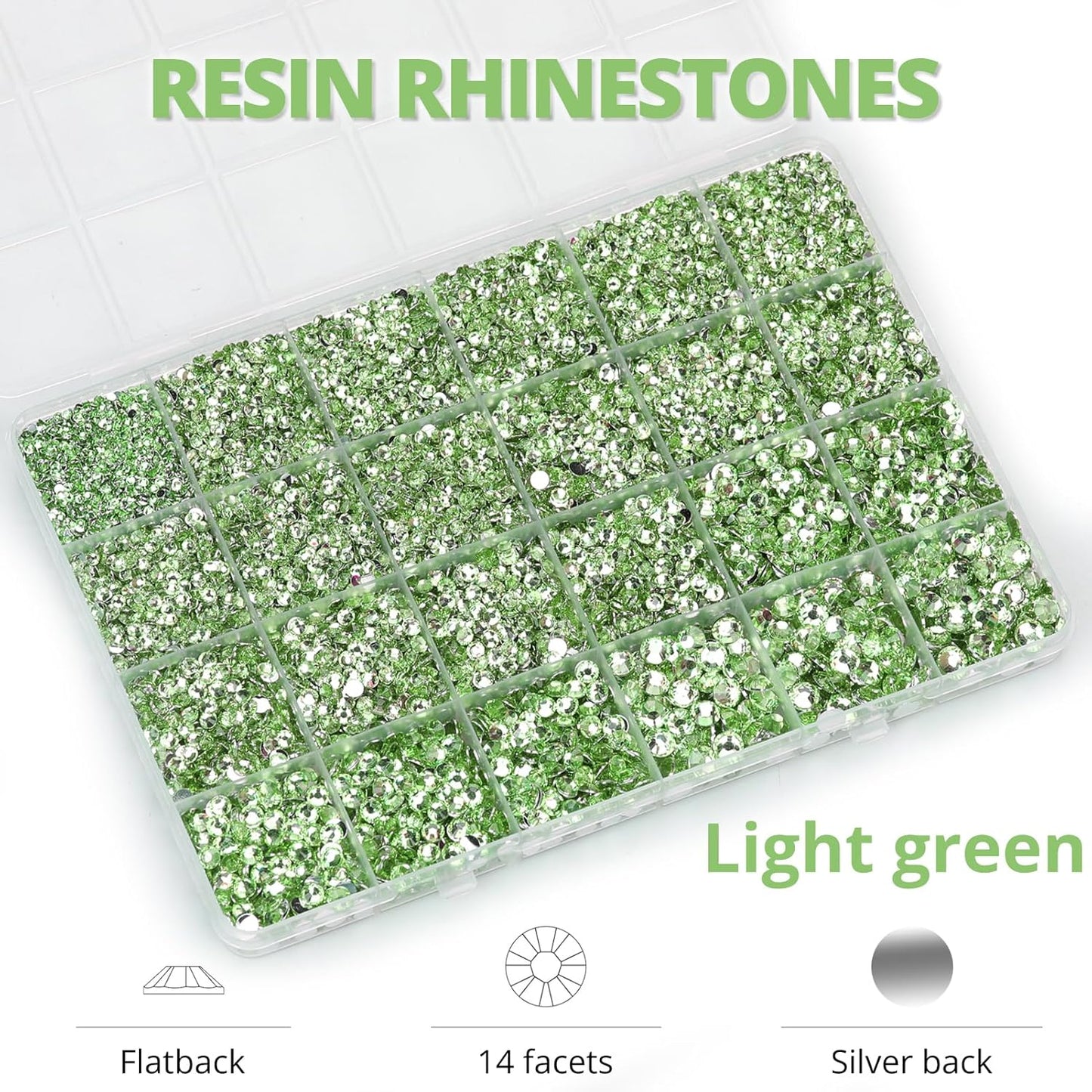 30000Pcs Resin Rhinestones Set for Crafting Bedazzling, Light Green Flatback Gems Jewels for Crafts Clothes Shoes Fabric Outfit Nails Makeup, Flat Back Sage Green Crystal 2-6mm with b 7000 Glue