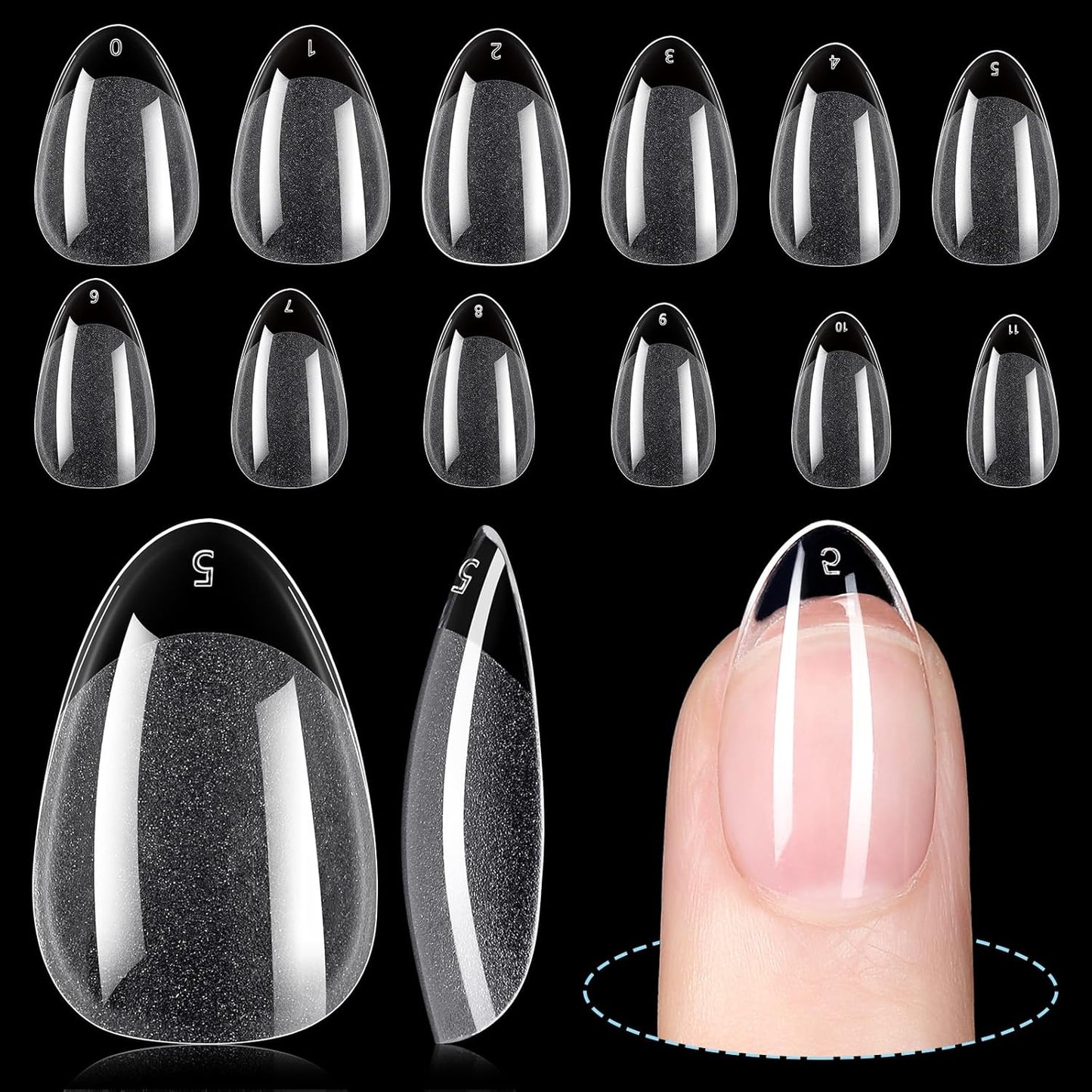 TOMICCA Short Almond Nail Tips,192Pcs Nail Tips Fake Nails Acrylic Nail Kit, 12Sizes Gel Clear Nails for Nail Extension Home DIY Nail Salon