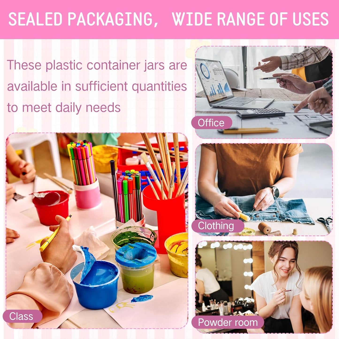 SATINIOR 24 Pieces Empty Clear Plastic Jars with Lids Round Storage Containers Wide Mouth for Beauty Product Cosmetic Cream Lotion Liquid Butter Craft and Food(Pink Lid,4 oz)