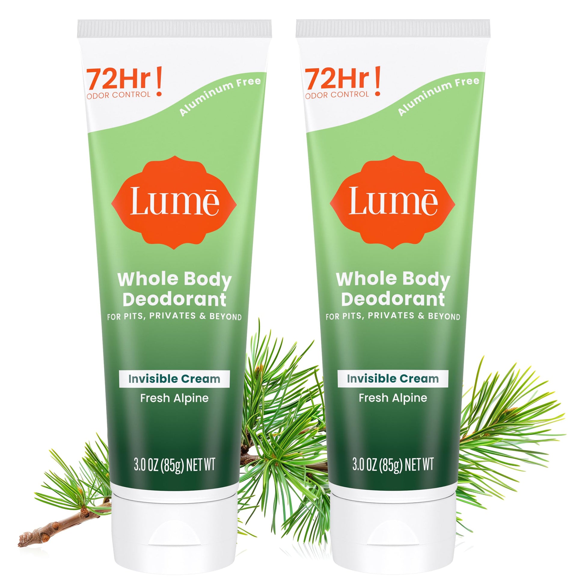 Lume Whole Body Deodorant - Cream Tube - 3 oz, 2 pk (Fresh Alpine)