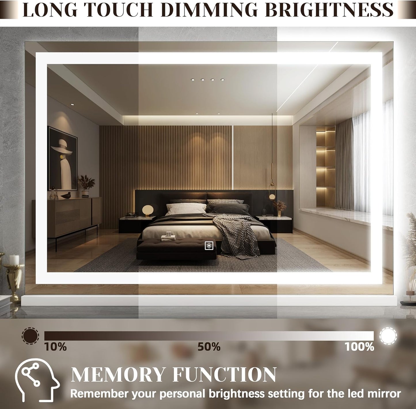 31" x 22" Large Lighted Vanity Mirror with Lights, Dimmable 3 Modes, LED Makeup Mirror for Bathroom ＆ Dressing Room, Tabletop or Wall-Mounted, 10X Magnification, White