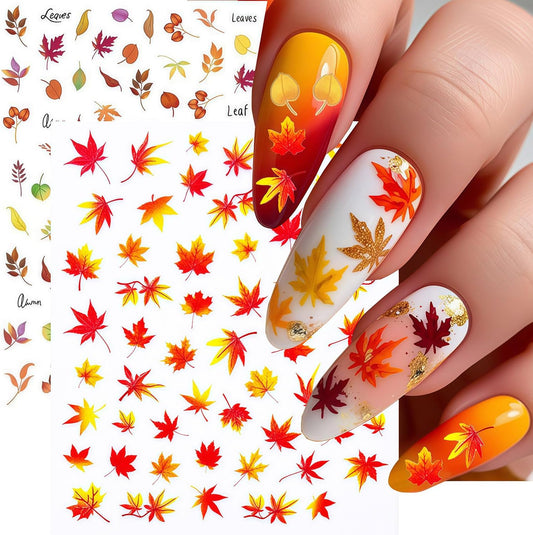 Autumn Nail Art Stickers Fall Maple Leaves Nail Stickers 3D Self-Adhesive Autumn Leaves Nail