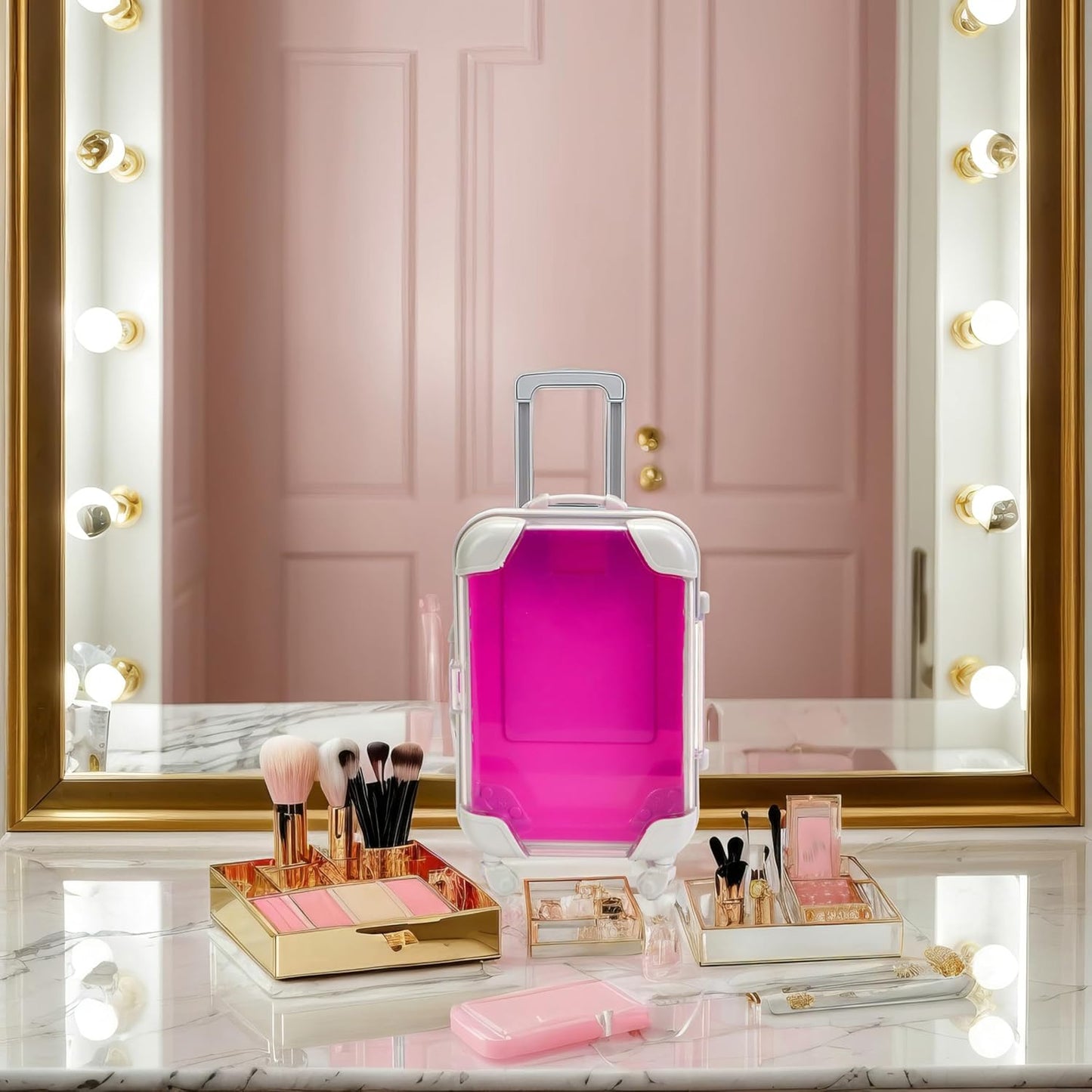 False Eyelash Storage Box, Portable Travel Organizer Mini Luggage False Eyelash Tray Makeup Tool (ROSE RED)