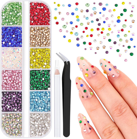 4200Pcs Small Glass Crystal Rhinestones for Nail Art, Colorful SS3-SS10 Flatback Bedazzling Gems