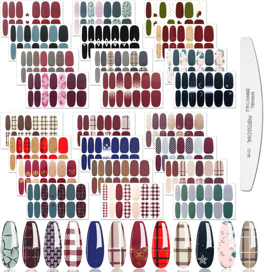 JERCLITY 24 Sheets Nail Polish Strips Wraps With Nail File Self-Adhesive Nail Stickers Gel Nail