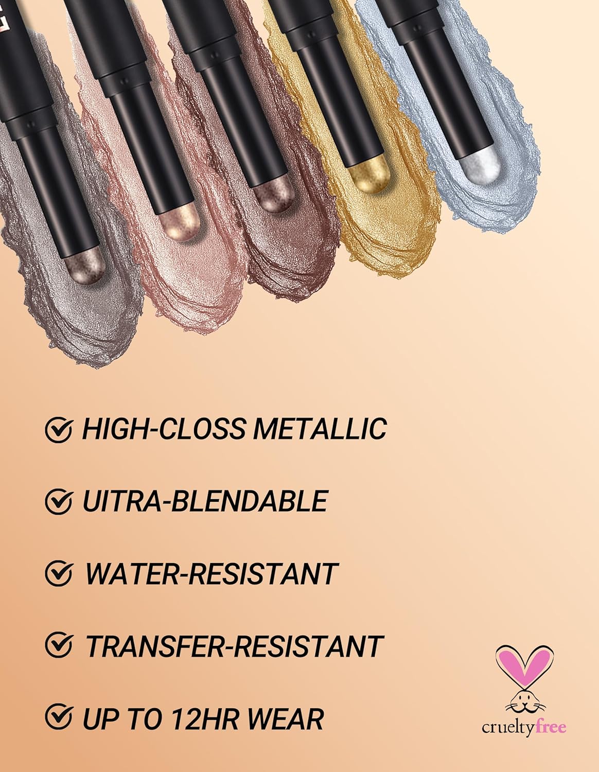 Erinde Shimmer Cream Eyeshadow Stick, Long Lasting Metallic Eye Shadow Sticks, Waterproof Creamy Glitter Eyeshadow Pencil, High Pigmented Blendable Neutral Eye Makeup, 13 Warm Gold Shimmer