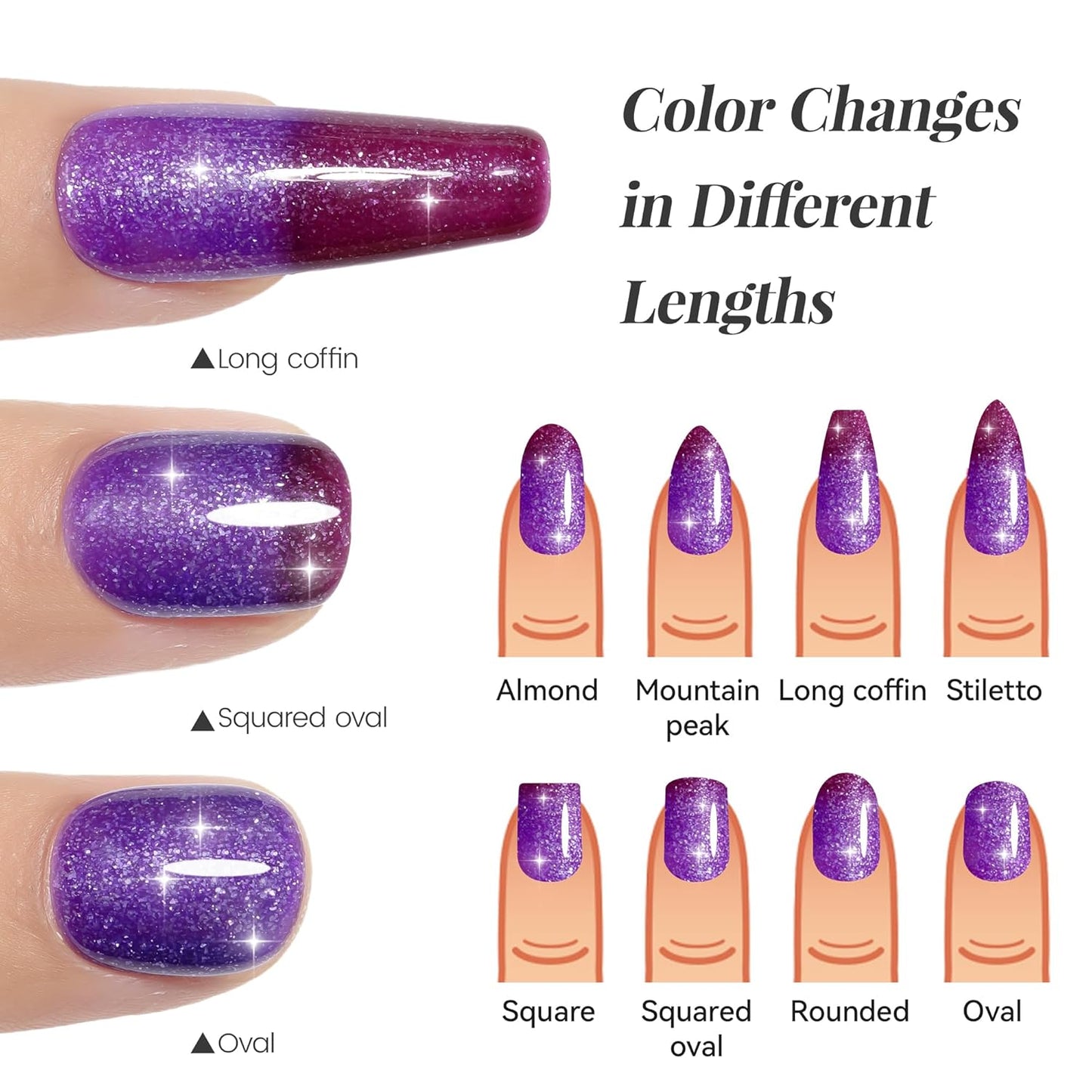 YTD Likomey Color Changing Gel Nail Polish 2 Pcs Set,15ml Purple To Dark Wine Red Pure Color and Glitter Nails Gel Kit,Thermal Ombre Change Colors Salon Manicure Fall Winter UV Varnish,WB2-7