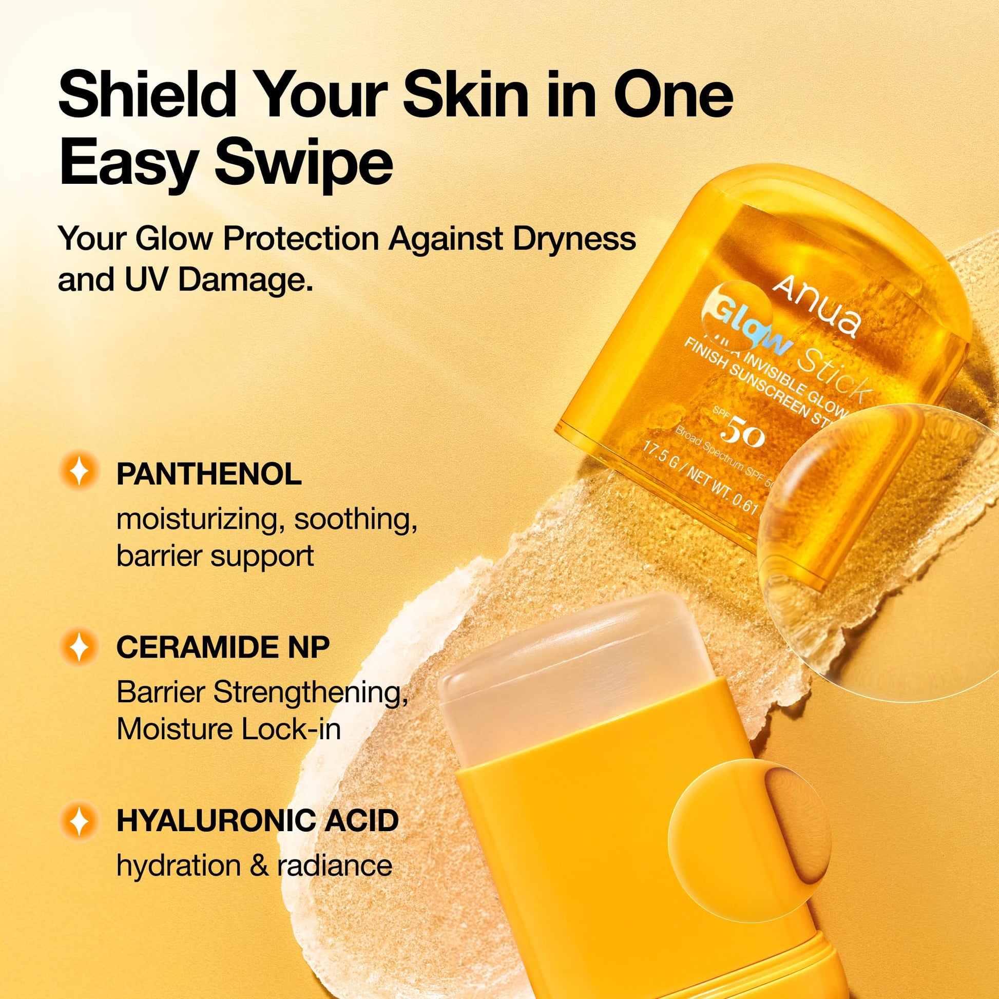 Anua Invisible Glow Sun Stick, SPF 50, Broad Spectrum UV Protection, Lightweight Sheer Finish for