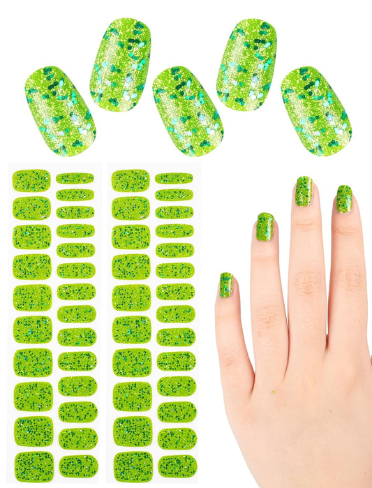 48 Pcs No UV Light Needed Self-Adhesive Semi Cured Stick on Nail Polish Strips, Gel Nail Art Design