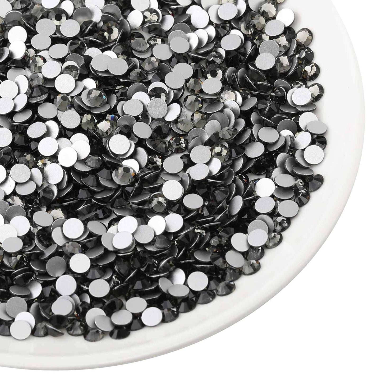 Beadsland 288pcs Flat Back Crystal Rhinestones Round Gems for Nail Art and Craft Glue Fix,Black Diamond,SS34,7.1-7.3mm