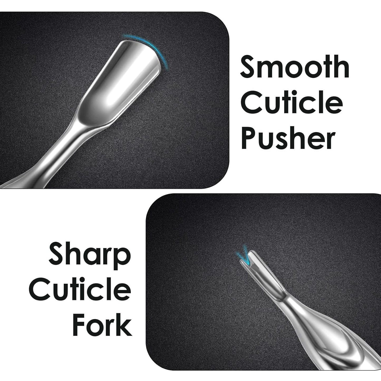 2 Pcs Cuticle Pushers with Fork, 2-in-1 Cuticle Trimmer Professional Nail Scraper Cuticle Remover Stainless Steel Nail Care Tool Dead Skin Cutter for Manicures, Pedicures