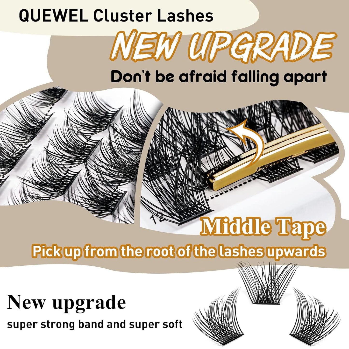 QUEWEL Cluster Lashes 144 Pcs Wide Stem Individual Lashes C/D Curl 8-16mm Length DIY Eyelash Extension False Eyelashes Natural&Mega Styles Soft for Personal Makeup Use at Home (Mega-D-MIX-144 Pcs)