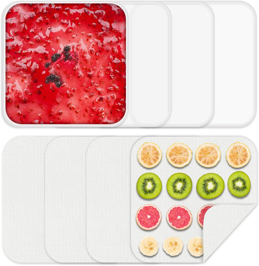 4 Pcs Silicone Food Dehydrator-Trays with Edge, 4 Pcs Mesh Dehydrator Mats,Reusable Non Stick