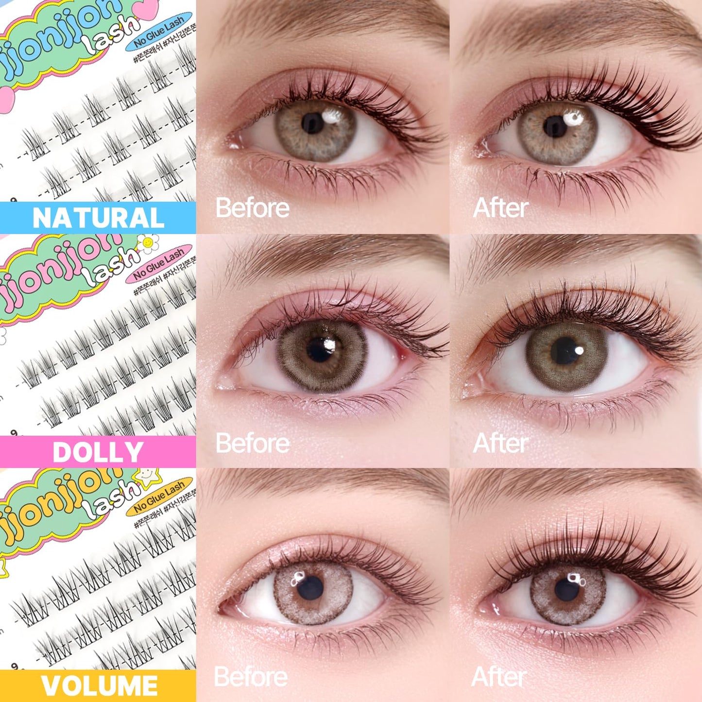 Korean Self Adhesive Lash Clusters Volume Look No Glue Press On Pre Bond Lash Clusters Fluffy Self Adhesive False Eyelashes No Glue Needed Reusable Wispy Eyelash Extensions