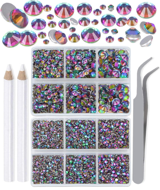 LPBeads 6000 Pieces Green Volcano Non Hotfix Rhinestones 6 Sizes Round Crystal Glass Flat Back