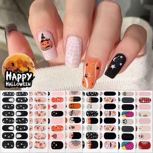 8 Sheets Halloween Nail Wraps Full Stickers Nail Polish Strips, DIY Self-Adhesive Nail Art Decals