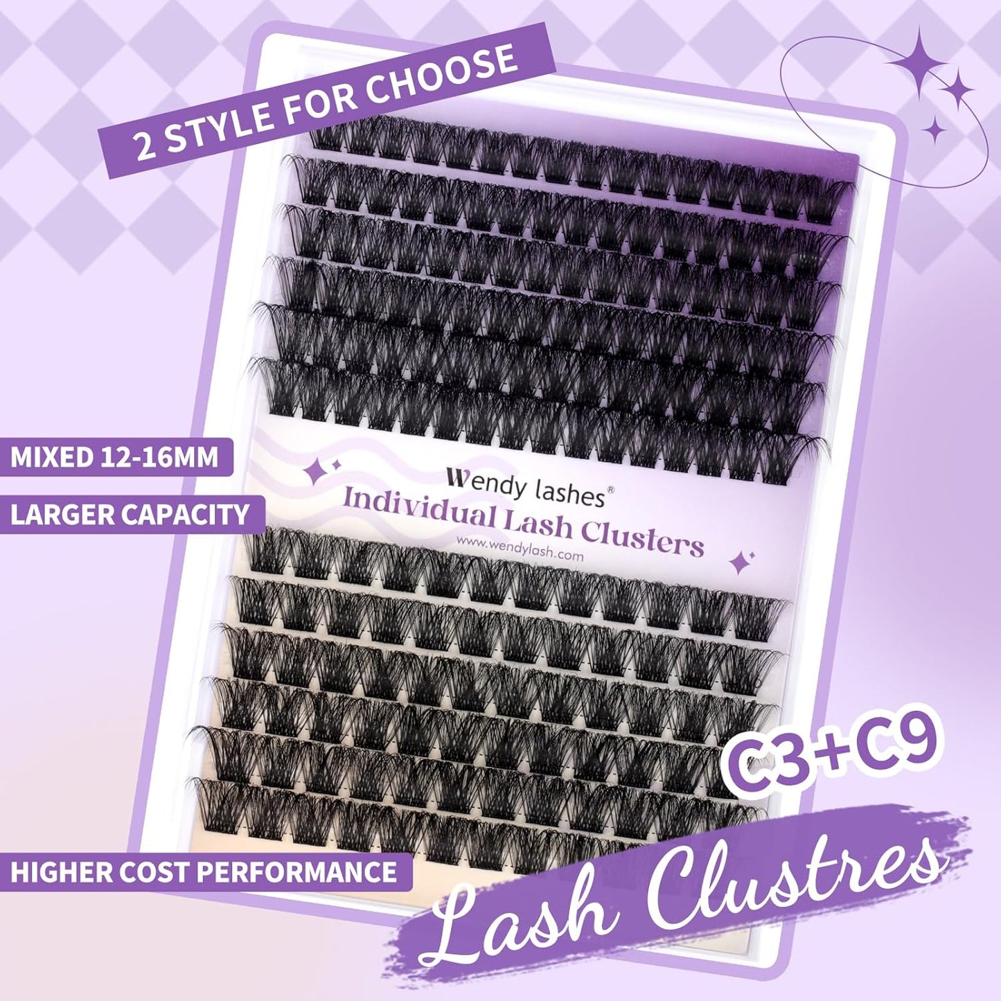 Lash Clusters Wispy Individual Lashes Fluffy Thick Volume Eyelash Clusters DIY False Eyelashes D Curl Cluster Eyelash Extensions Comfortable Lash Extension for Beginners by WENDY LASHES(C3/C9-D-1216)