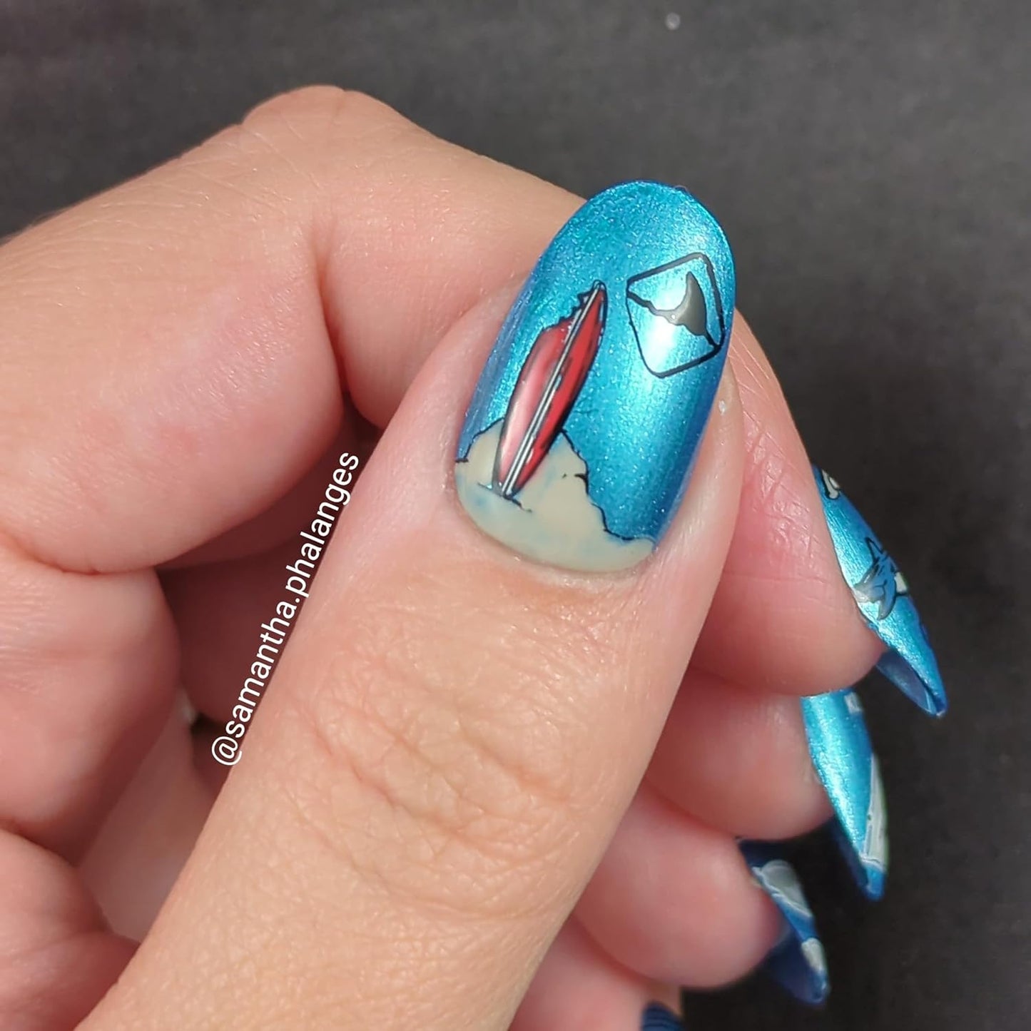 Maniology Kiss a Shark Nail Stamping Plate | Sharky Nail Art Manicure Designs, Sharks and Sea Creatures DIY Patterns - Reusable, Rectangular, Stainless Steel Nail Art Template