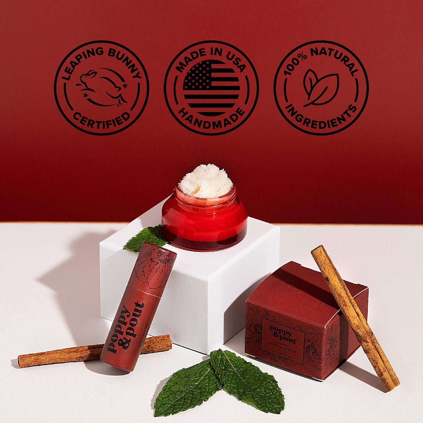 Poppy & Pout Cinnamint Jumbo Lip Balm | All Natural Lip Balms & Moisturizers | Hydrates with Beeswax, Vitamin E, Organic Coconut Oil | Cruelty-Free | Lip Balm in Recyclable Cardboard Tube