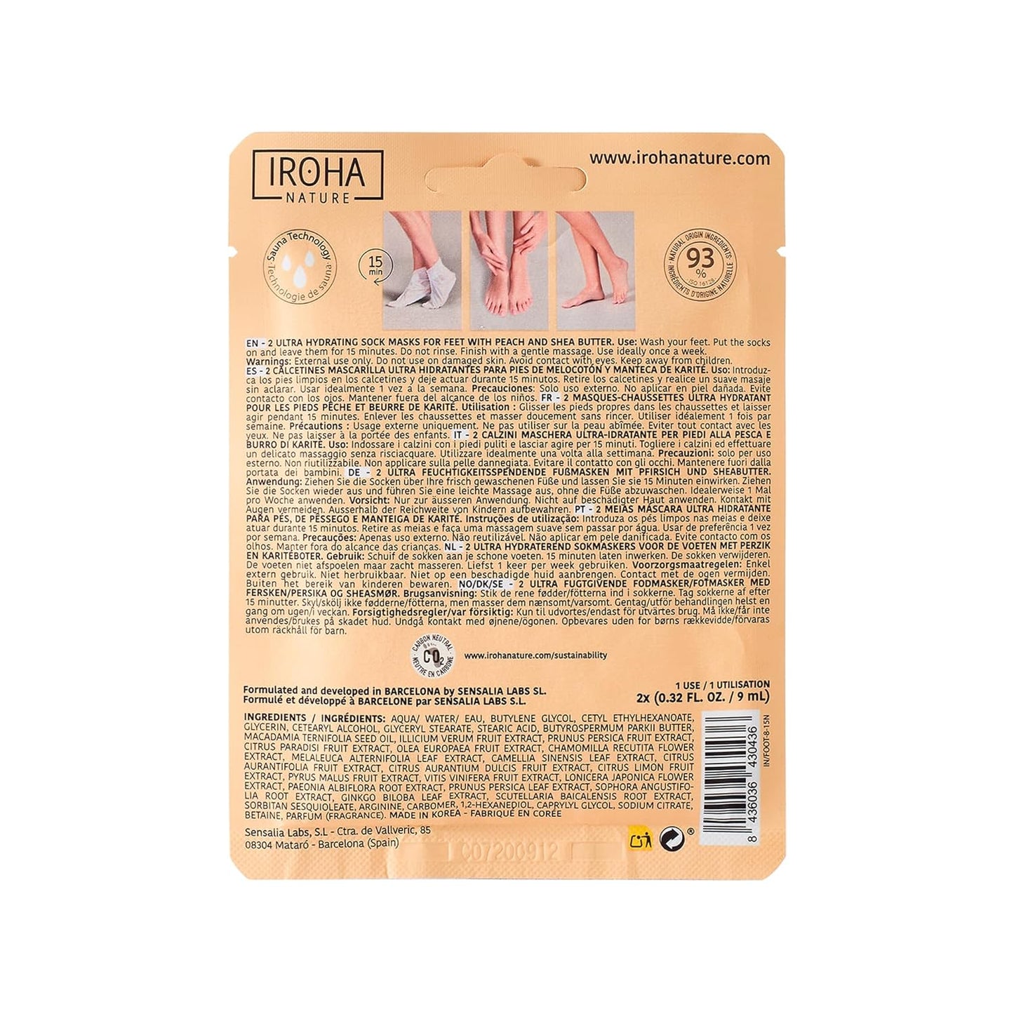 IROHA NATURE Repairing Foot Mask Socks with Peach & Shea Butter | 4 Pairs | Deep Hydration & Instant Repair | For Dry & Cracked Feet | Natural & 100% Vegan | Proven Results