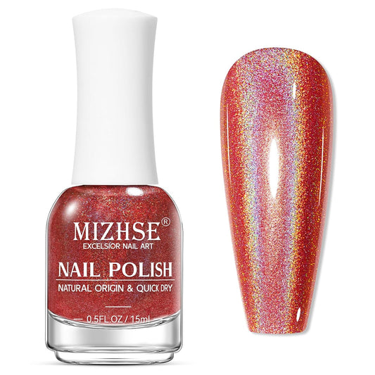 MIZHSE Holographic Nail Polish, Red Glitter Nail Polish Air Dry Fast, 15 ml 0.5 fl oz High Glossy