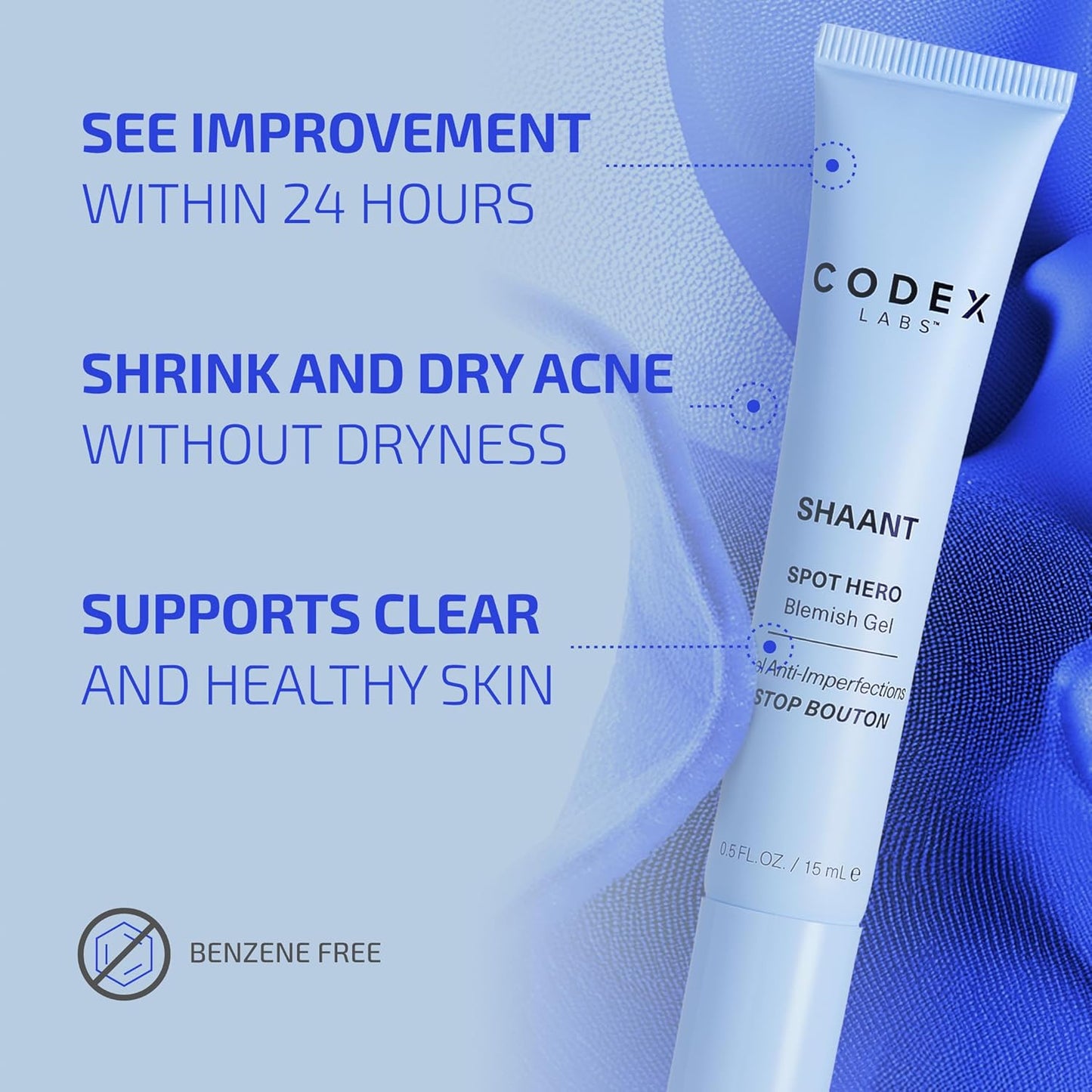 Codex Labs Shaant Spot Hero – Sulfur & Green Tea Gel for Blemish-Prone Skin | Fast-Drying Formula for Clear-Looking Skin | 0.5oz