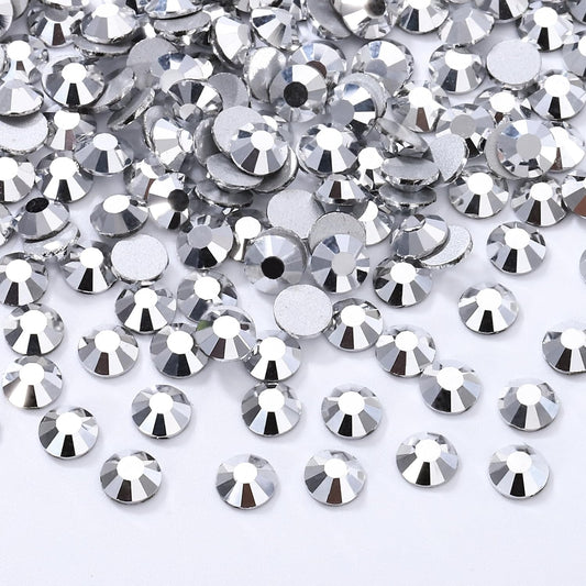 Silver Flatback Rhinestones, Glass Rhinestones for Nail Art and Craft, Glue Fix, Loose Crystal