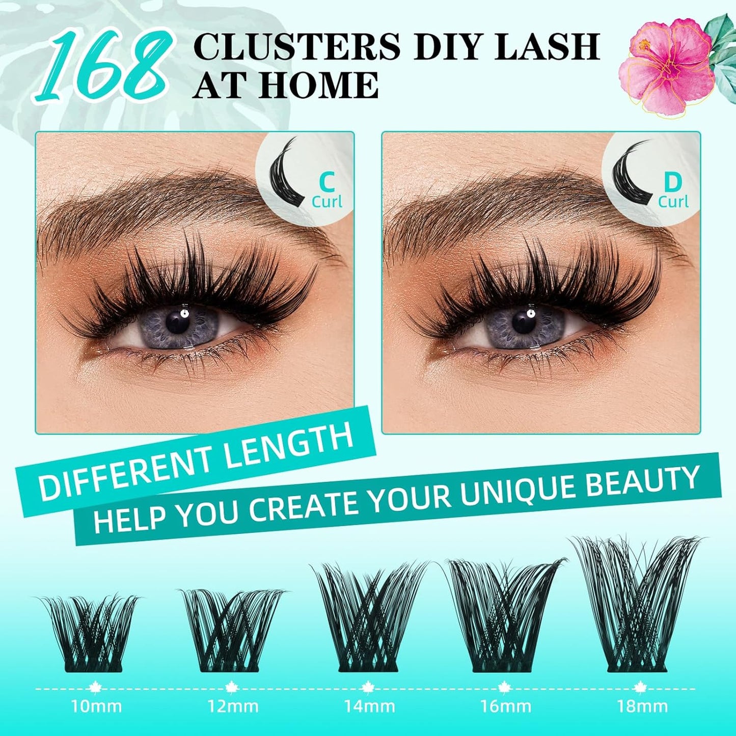 Lash Clusters Wet Look 168Pcs Eyelash Cluster Ultra-Thin Lash Band Eyelashes Extensions Spiky Anime Wide Span Lashes(Tulip,D-10mm)
