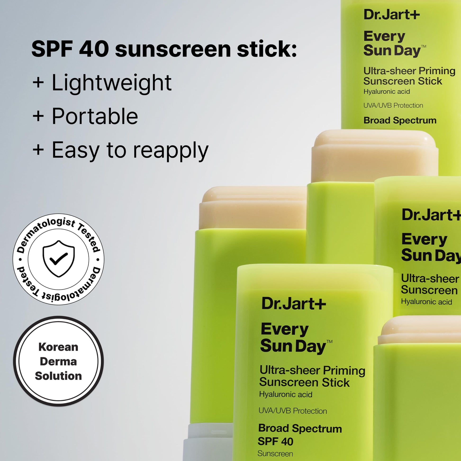 Dr.Jart+ Every Sun Day Invisible Korean Sunscreen Stick SPF 40 with Hyaluronic Acid | Glides Over
