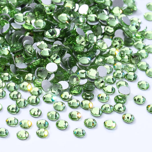 Light Green Flatback Rhinestones, Glass Rhinestones for Nail Art and Craft, Glue Fix, Loose Crystal