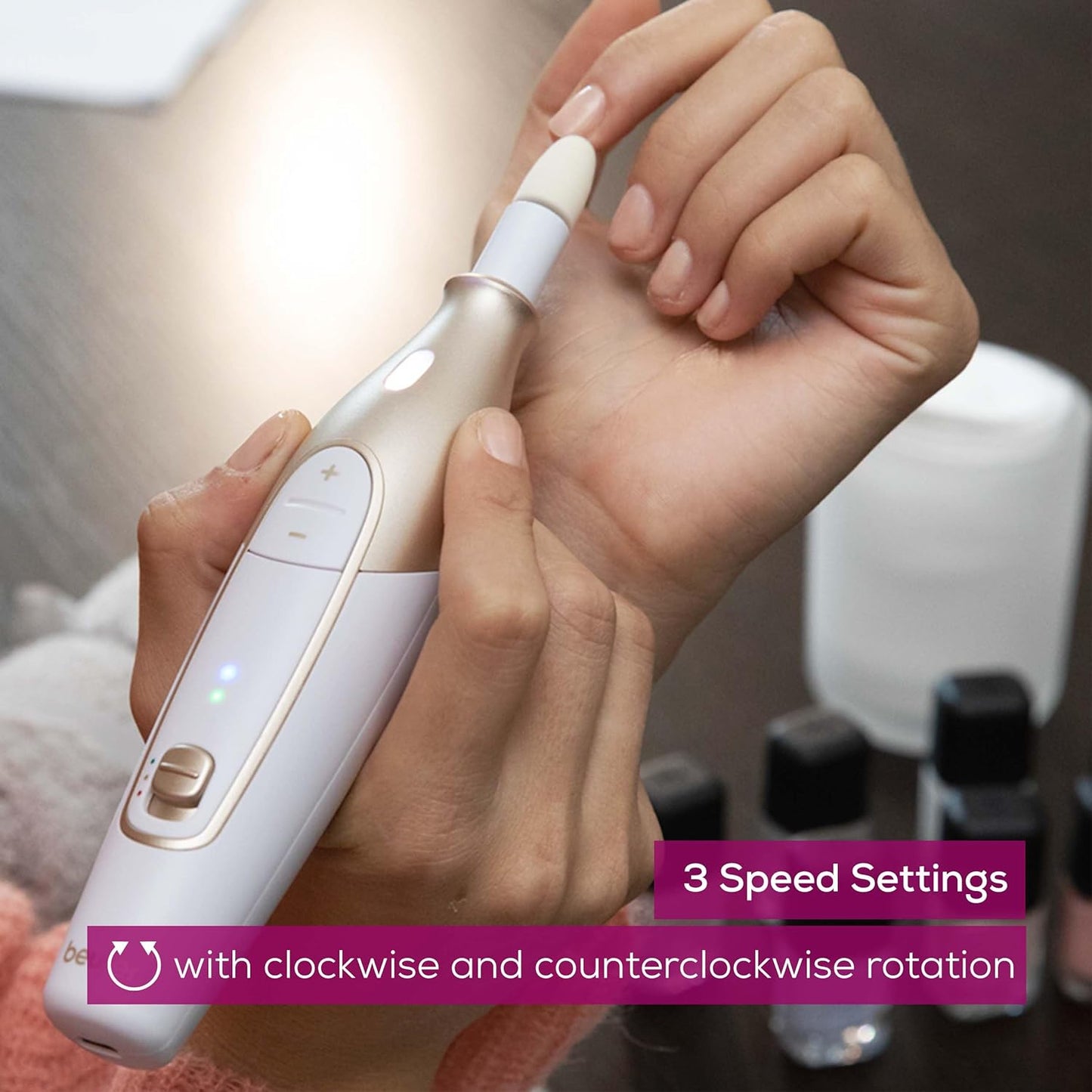 Beurer MP64 Nail Drill Kit, Cordless Electric Nail File with 10 Attachments and LED Light, Electric Manicure Set with Adjustable Speed, E-File for Manicure and Pedicure, with Storage Case