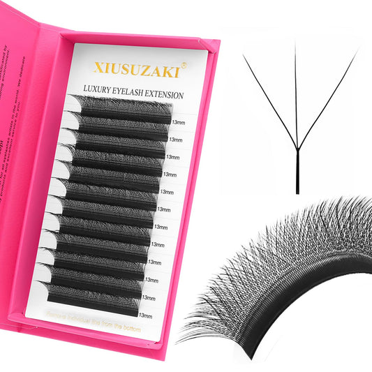 W Lash Extensions Supplies 3D Eyelash Extensions W Shape 0.07mm Thickness C Curl 11mm Premade Fans Easy Fan Lashes Volume Matte Black 12 Rows Crisscross Eye Lashes(W-3D-0.07-C,11mm)