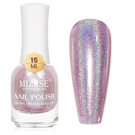 MIZHSE Holographic Nail Polish, Light Purple Glitter Nail Polish Air Dry Fast, 15ml/0.5 fl oz High