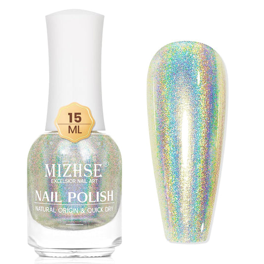 MIZHSE Holographic Nail Polish, Glitter Nail Polish Air Dry Fast, 15 ml High Glossy Shiny Nail