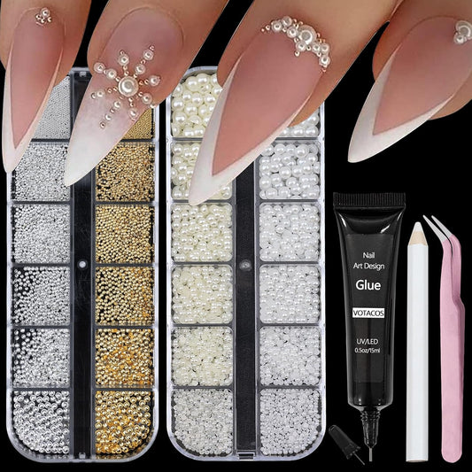 Nail Art Pearls with Nail Rhinestones Glue Gel Flatback Pearls Nail Charms Luxurious Nail Supplies