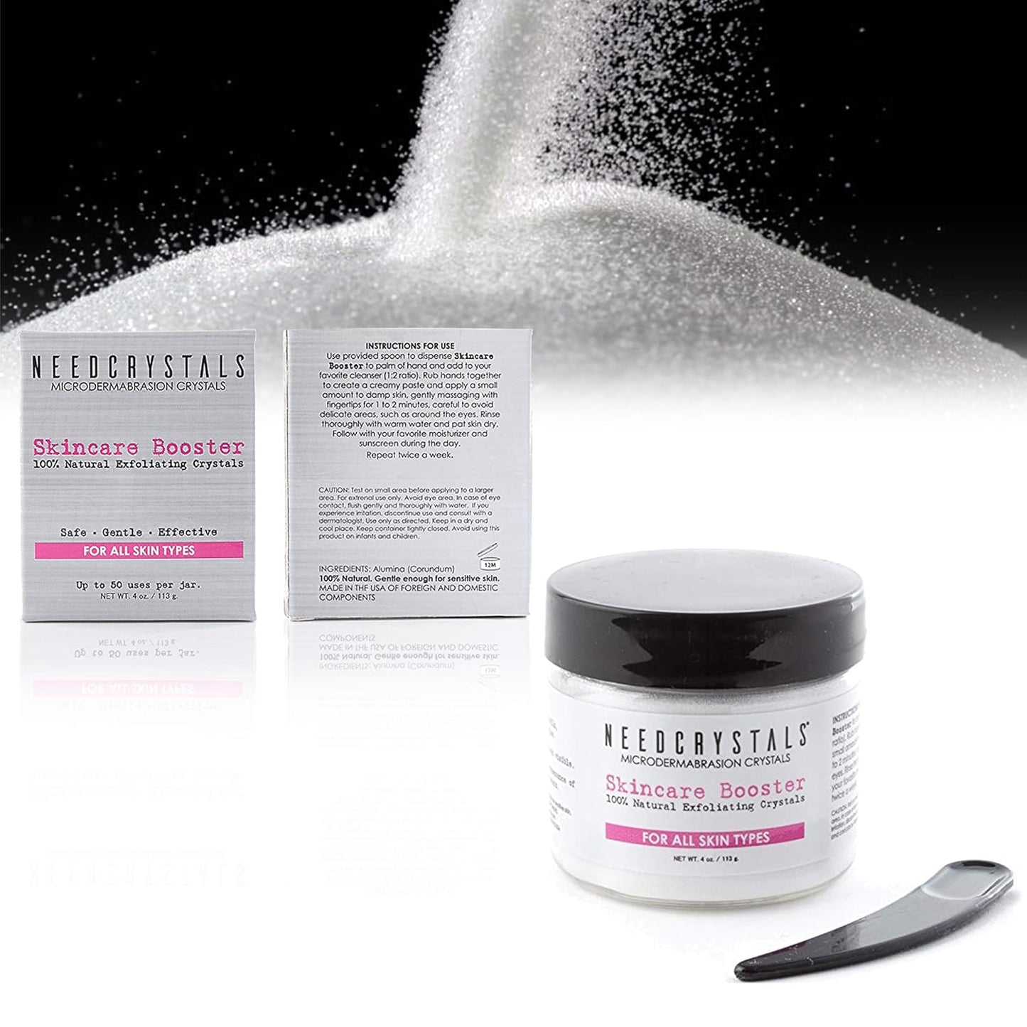 NeedCrystals Microdermabrasion Crystals DIY Facial Scrub. Natural Face Exfoliator for Dull or Dry Skin Improves Scars, Blackheads, Pore Size, Wrinkles, Blemishes & Skin Texture 4 oz. / 113 gr.