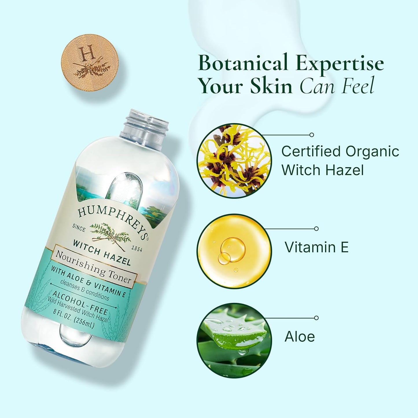 Humphreys Witch Hazel Nourishing Toner | Wild Harvested Witch Hazel & Aloe | Alcohol-Free | Natural | Hydrating | Soothing | 8 Fl Oz