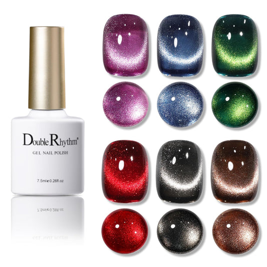 Double Rhythm 6 Colors Cat Eye Gel Polish Set Shimmer Glitter with Magnet Holographic Reflective Magnetic UV Nail Art Kit (6-Kit 26)
