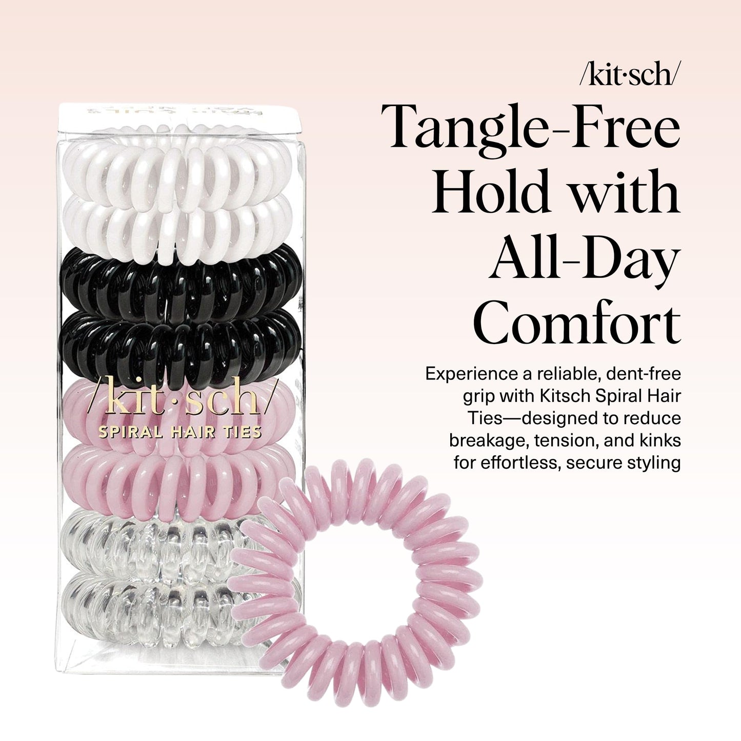 Kitsch Spiral Hair Ties for Women - Durable Hair Accessories - Basics, 8pcs