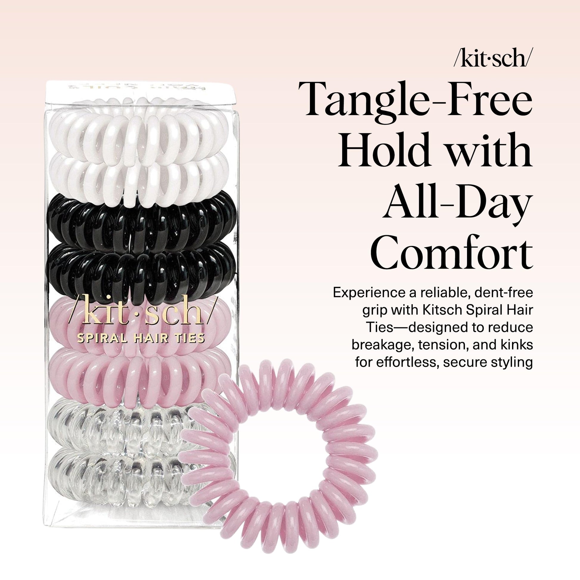 Kitsch Spiral Hair Ties for Women - Durable Hair Accessories - Basics, 8pcs
