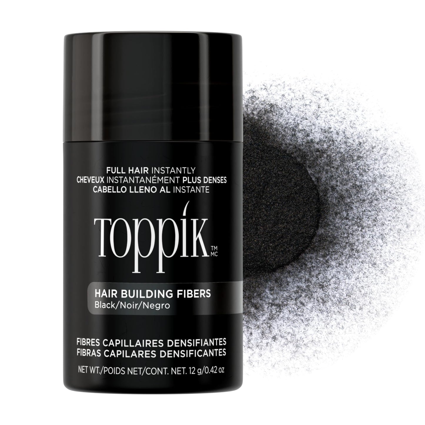 Toppik Hair Building Fibers, Black, 12g Fill In Fine or Thinning Hair, Instantly Thicker, Fuller