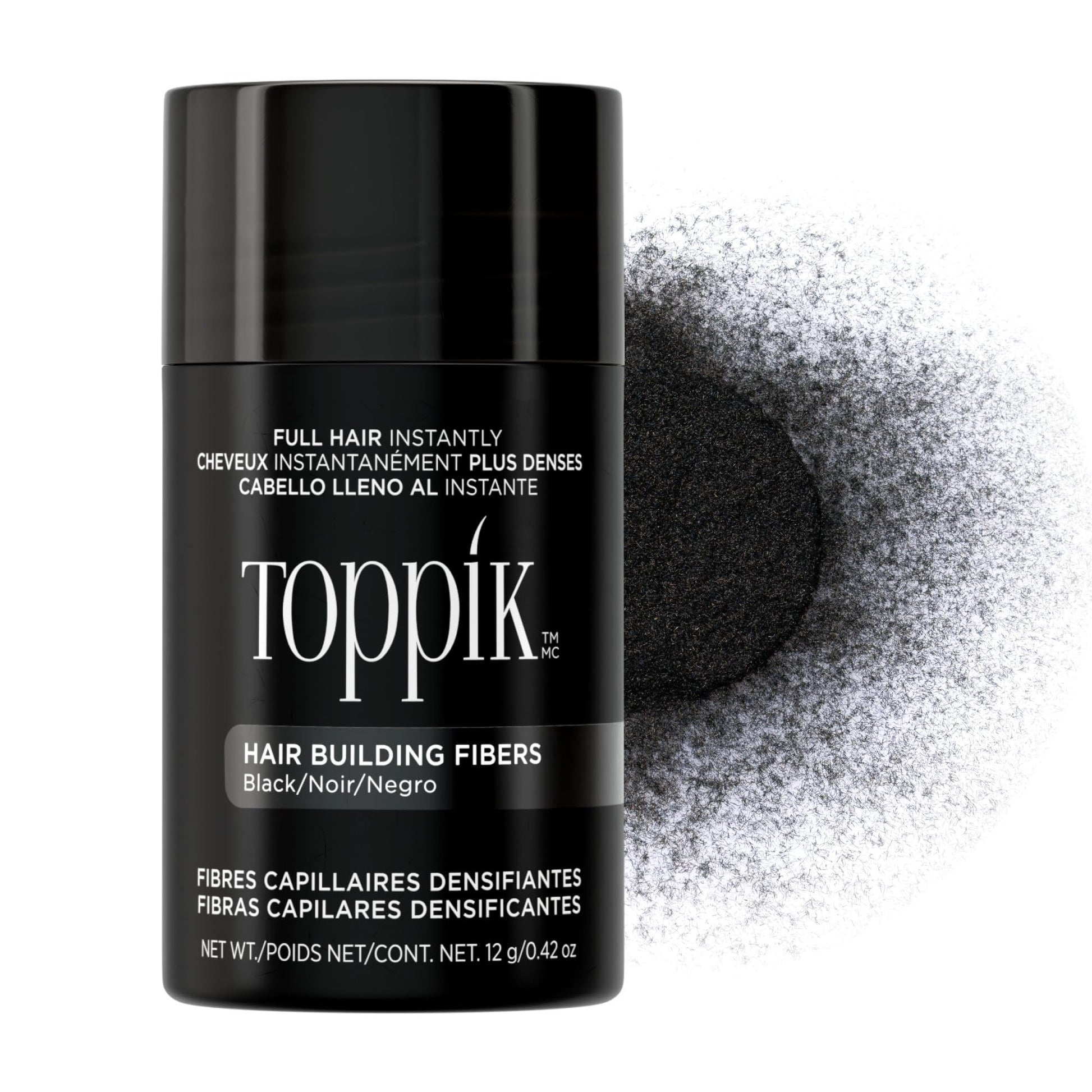 Toppik Hair Building Fibers, Black, 12g Fill In Fine or Thinning Hair, Instantly Thicker, Fuller