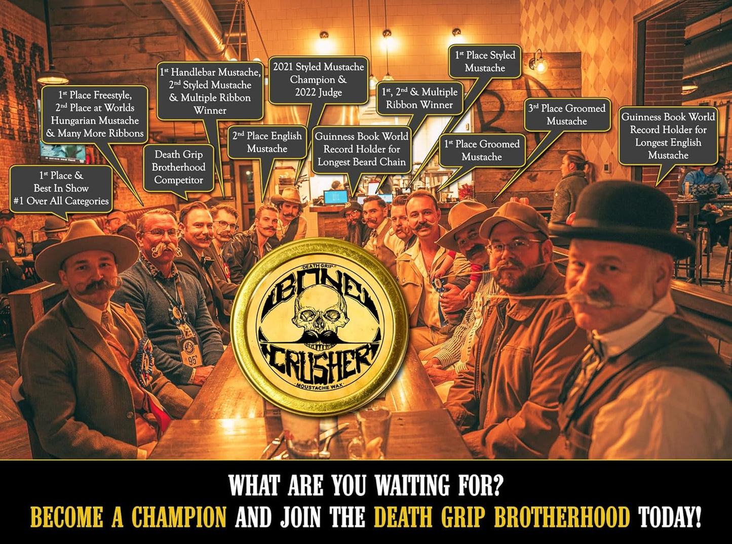 Mustache Wax Extra Strong Hold | 1oz Bone Crusher Moustache & Beard Wax Tin | Grooming For Men | Perfect For Dali Curly English Handlebar Mustaches By Death Grip | Heat Source Required