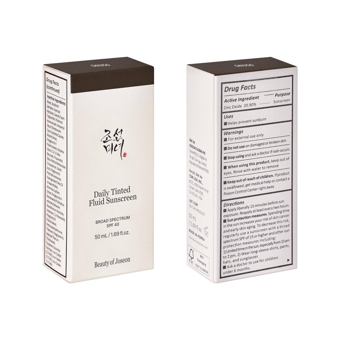 Beauty of Joseon Daily Tinted Fluid Sunscreen 12 Shades for Face Moisturizing Broad Spectrum SPF 40