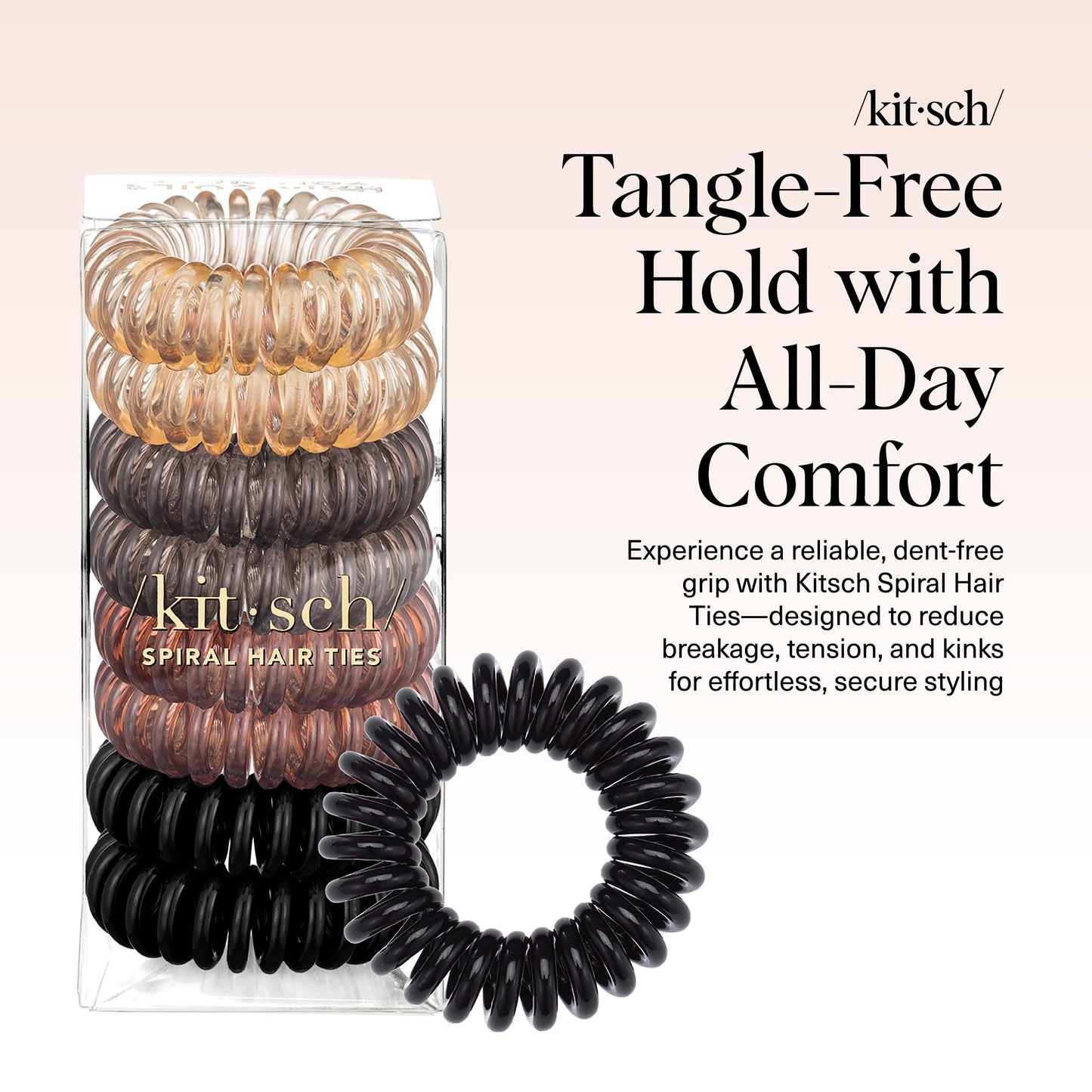 Kitsch Spiral Hair Ties for Women | Ponytail Holders - Brunette, 8 Pcs
