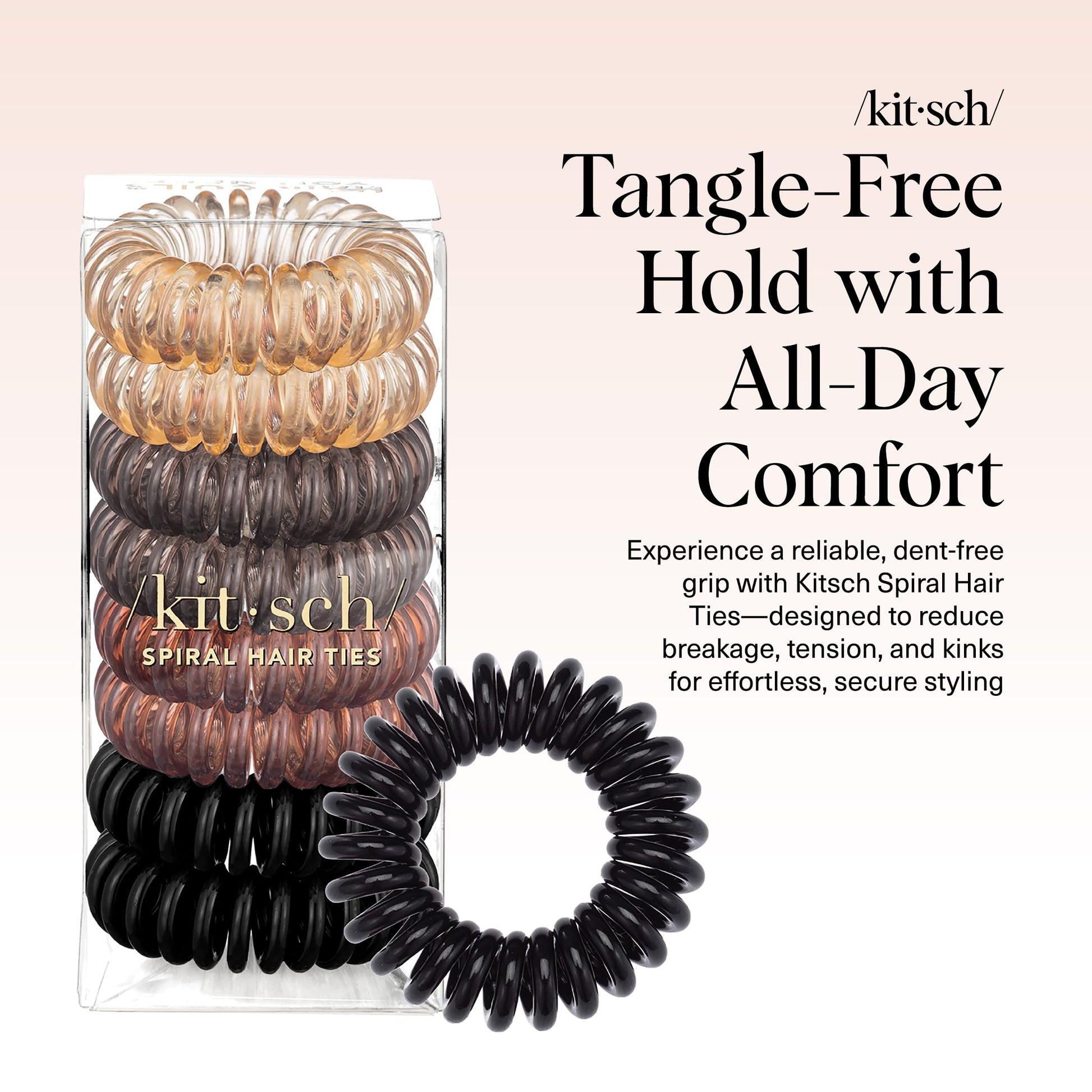 Kitsch Spiral Hair Ties for Women | Ponytail Holders - Brunette, 8 Pcs