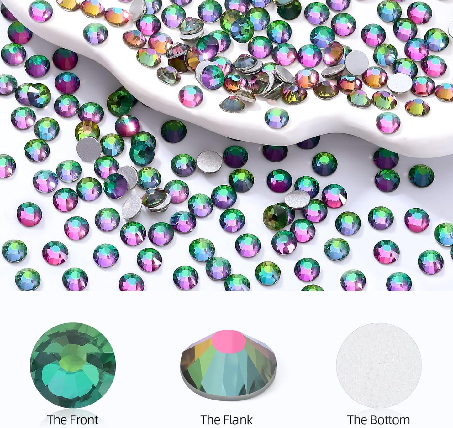 Green Volcano Flatback Rhinestones, Glass Rhinestones for Nail Art and Craft, Glue Fix, Loose Crystal Gemstones(Green Volcano, SS30, 576pcs, 6.4-6.6mm)